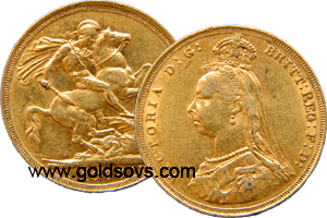 Sydney gold Sovereign Jubilee head 1890